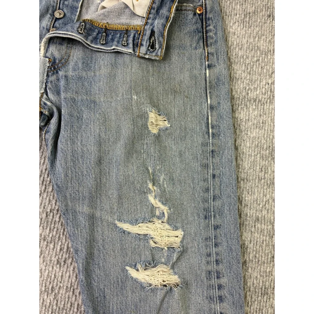 Levis 501 Mens Jeans 33x32 Light Wash Distressed Ripped Button Fly 00501-0193